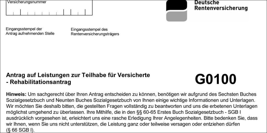 Antrag zur stationären Rehabilitation über die Rentenversicherung (G0100, Auszug) - Ich und MS